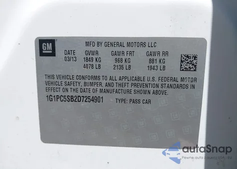 2013 Chevrolet Cruze 1Lt Auto from USA, damaged, VIN 1G1PC5SB2D7254901